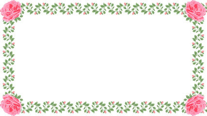 Forming pixel art leafy vine border with pink buds, rose corners, transparent bg, copy space