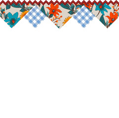 Obraz premium Rendering flat transparent border with red zigzag, floral, gingham triangles, scallops, copy space