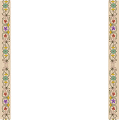 Decorative beige floral border is framing teal panel in flat design with transparent background
