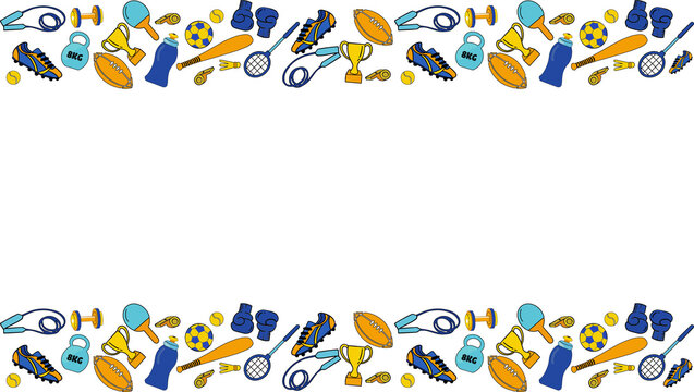 Fototapeta Flat design frame pattern is showing assorted sports icons on transparent background, copy space