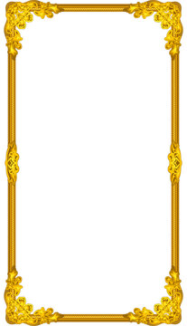 Gilded border frame is floating in flat design on transparent background with ornate gold accents