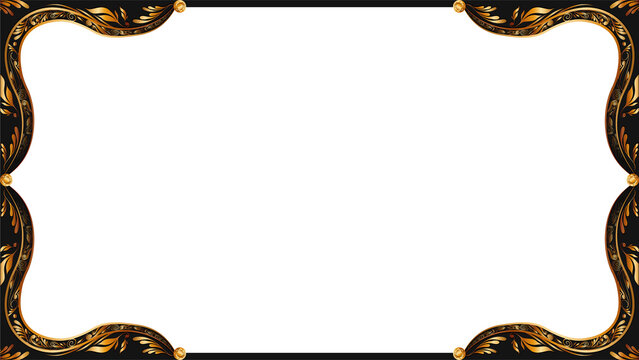Fototapeta Flat design gold filigree border is featuring swirling leaf motifs on clear background, copy space
