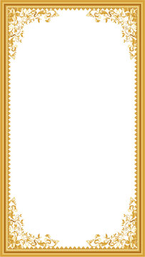 Ornate gold frame is showcasing zigzag border and scrollwork on transparent background, copy space