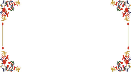 Ornate floral border flat design showing gold lines scroll leaves on clear background, copy space