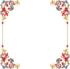 Featuring vector border with floral corner scrollwork and tulip accents on transparent background