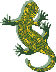 Gecko is being shown top-down in flat design with yellow mosaic spots on transparent background