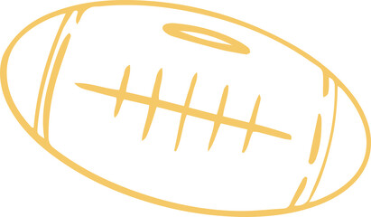 Stylized American football is being shown rotating in flat line drawing, transparent background