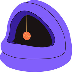 Vector art showing purple layered arch hanging orange striped orb on gold wire transparent backdrop