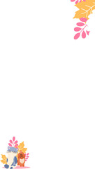 Fototapeta premium Vector cartoon cat and dog are sitting with yellow leaves and pink berries, transparent background