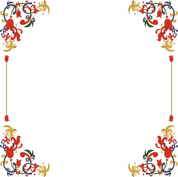 Fototapeta Featuring vector border with floral corner scrollwork and tulip accents on transparent background