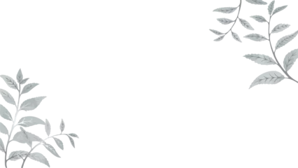 Gardinen Stylized leaf clusters are forming asymmetric border on transparent canvas with pale grey leaves © vectorfusionart