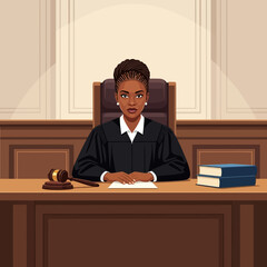 Female Judge in Courtroom Illustration