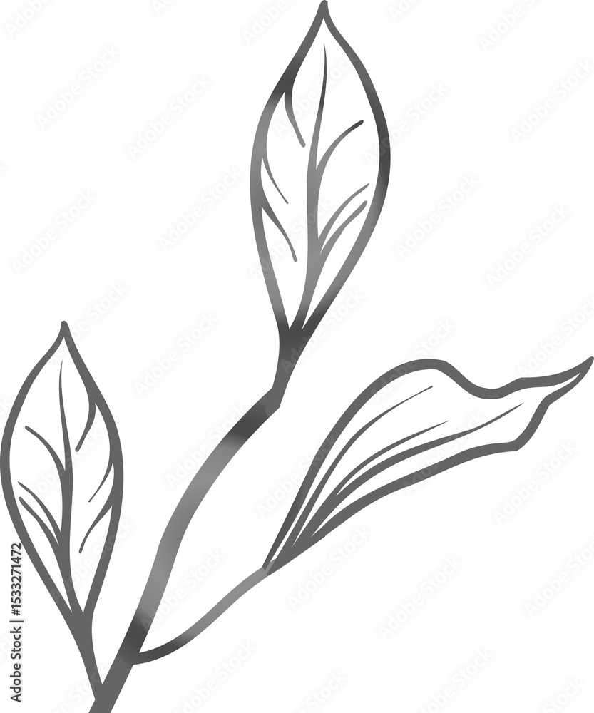 Aufkleber botanical branch is floating in flat style, with metallic gradient leaves on transparent background