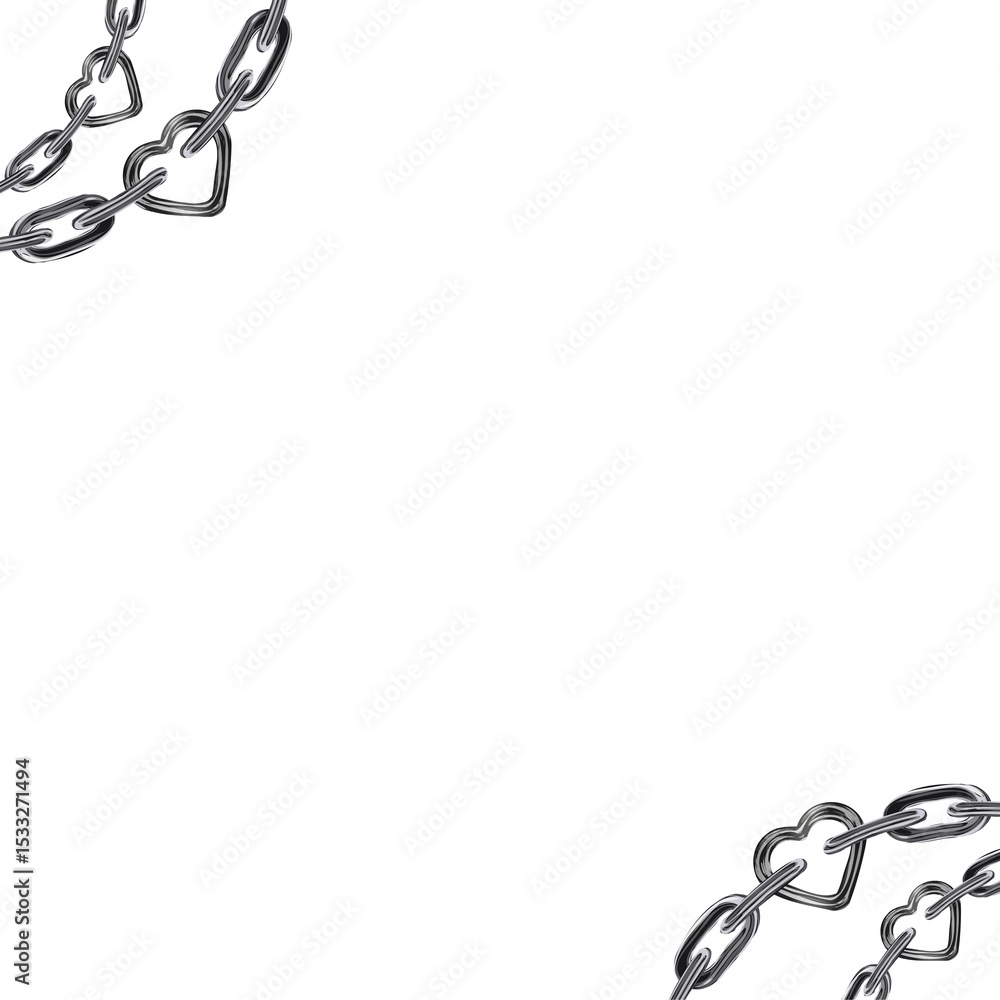 Poster flat design is showing stylized metallic heart-link chain segments on transparent background