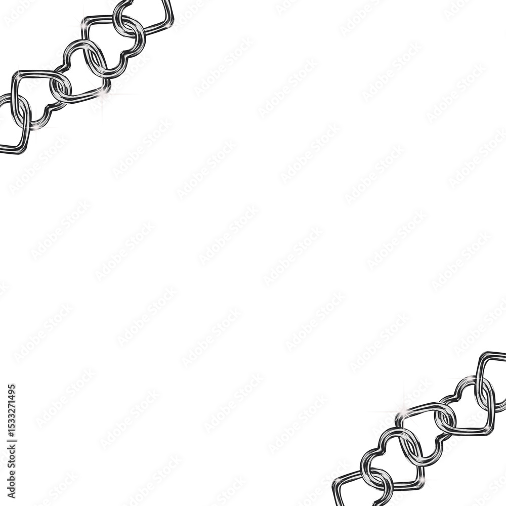 Poster 3d render silver chain borders are appearing on transparent canvas featuring chrome loops sparkles