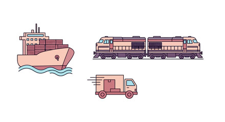 Cargo Shipping and Freight Transportation Icons Set