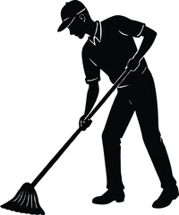 Silhouette of Man Mopping Floor Vector Illustration
