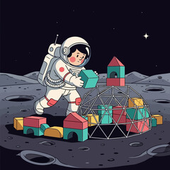 Astronaut Building on the Moon | Space Exploration Concept