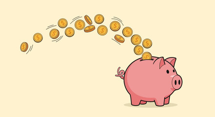 Coins Falling into Piggy Bank | Saving Money Concept
