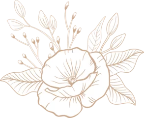 Gardinen Stylized lineart is showing flower bloom with veined leaves and buds on transparent background © vectorfusionart