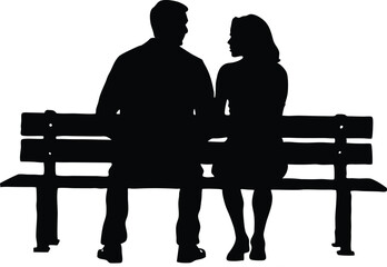 Silhouette of Couple Sitting on Bench, Romantic Relationship and Communication Concept