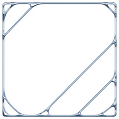 Displaying blue-silver metal border with rounded corners, diagonal bars on transparent backdrop