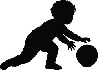 Silhouette of Little Child Playing with Ball, Toddler Activity Vector Art
