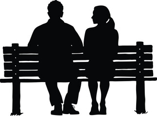 Silhouette of Man and Woman Sitting on Bench, Relationship, Waiting, or Conversation Concept