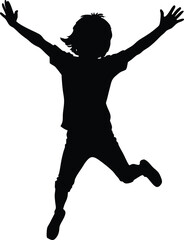 Silhouette of Happy Jumping Child with Arms Raised