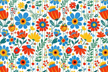 Obraz premium Vibrant Floral Pattern A Colorful Tapestry of Flowers and Botanical Designs