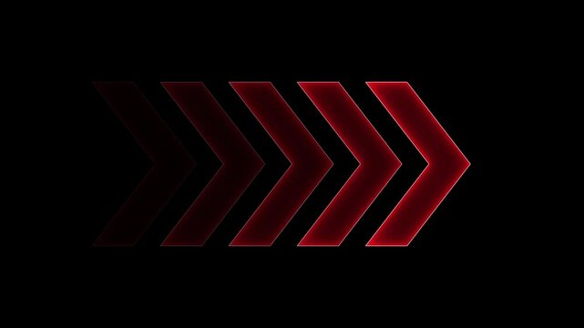red Neon line arrow animation. Glowing wright arrow looping animated. direction neon arrow sign motion. Blinking direction arrows 4k video.