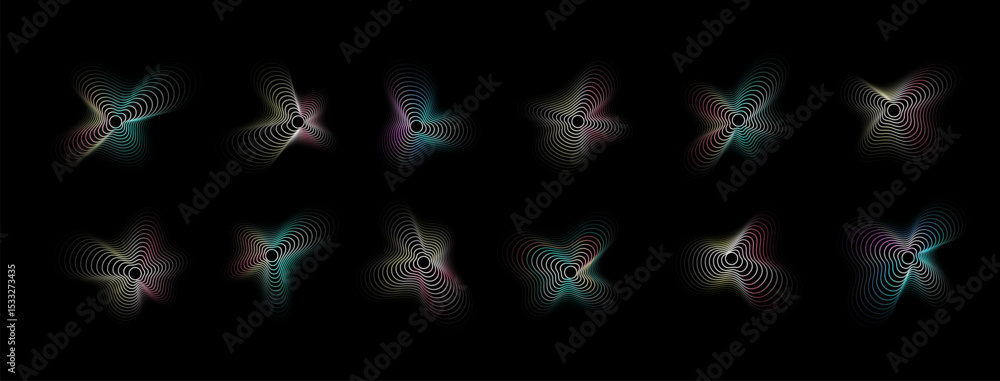 Poster Circular Sound Music Wave. Abstract Radial Audio Equalizer. Vector Neon Color Graphic