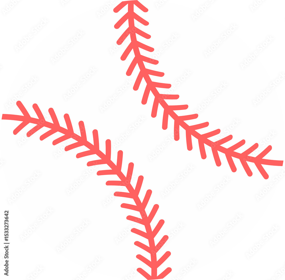 Poster stylized baseball is floating on transparent background in flat design, showing red seam pattern