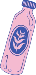 Gardinen Stylized beverage bottle is floating on clear backdrop featuring ribbed cap, leaf label and accents © vectorfusionart