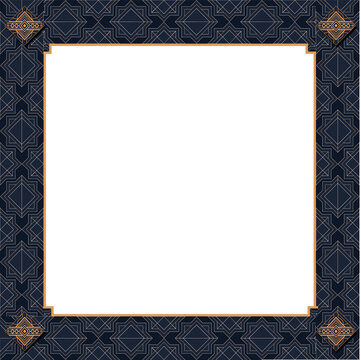 Fototapeta Abstract border frame is shining in flat style with Art Deco geometry on transparent background