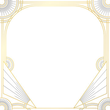 Fototapeta Ornamental art deco frame is forming golden border with circular medallions on transparent backdrop