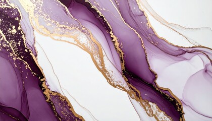 Abstract Fluid Art Purple Gold Swirls Elegant Painting
