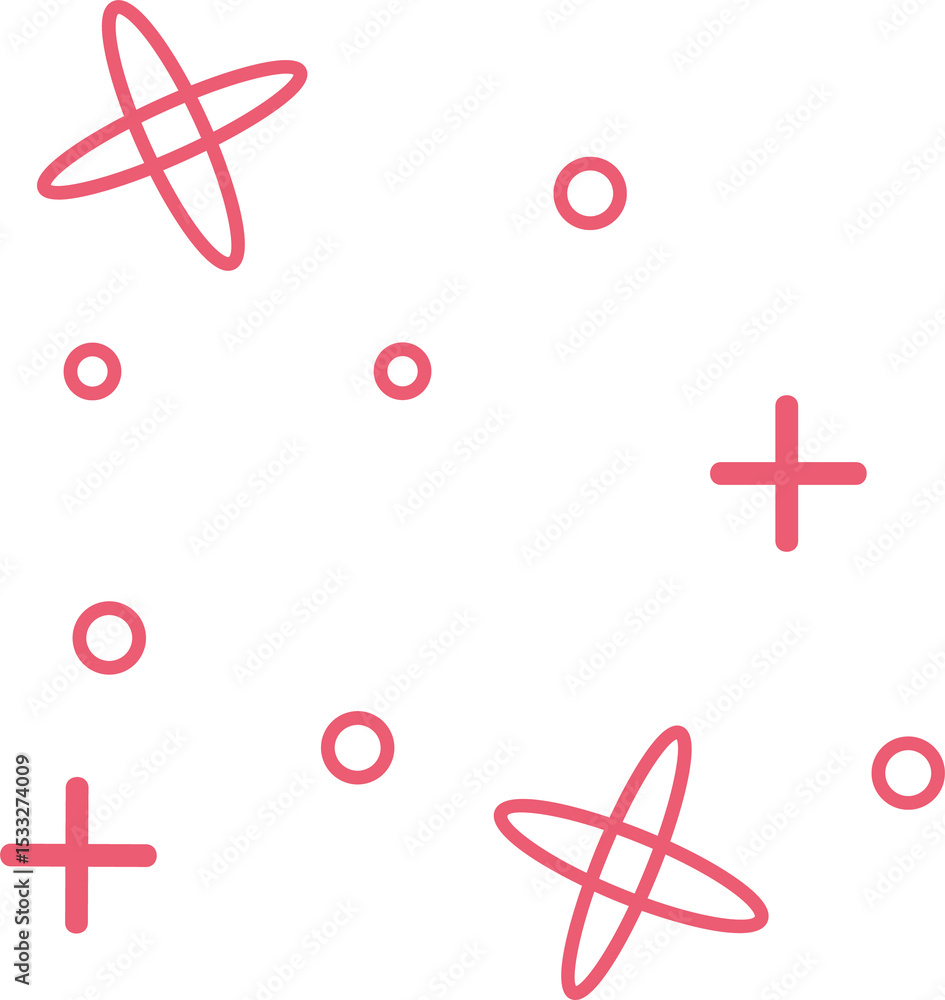 Poster abstract red circles, plus signs and loops are forming pattern in flat design on transparent canvas