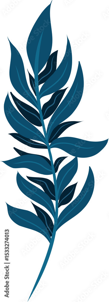 Aufkleber flat design is showing stylized botanical branch with layered teal leaves on transparent background