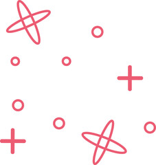 Abstract red circles, plus signs and loops are forming pattern in flat design on transparent canvas
