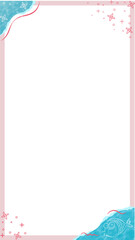 Flat ocean-themed frame is showing pink border, transparent backdrop with blue waves sparkles fish