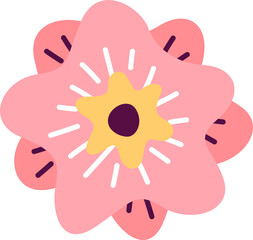 Abstract flower is showing pink petals and yellow-purple core, flat style on transparent background