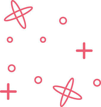 Abstract red circles, plus signs and loops are forming pattern in flat design on transparent canvas