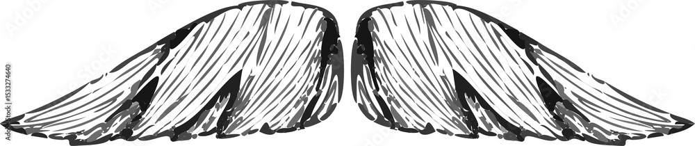 Aufkleber symmetric wings are spreading in vector art with grey layered feathers on transparent backdrop