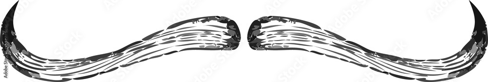 Poster displaying pair of curved brushstroke shapes forming handlebar moustache on transparent background
