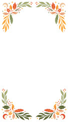 Abstract floral corner frame is showing flat border with autumnal motifs on transparent background