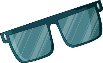 Stylized teal glasses are featuring reflective lenses in flat design on transparent background