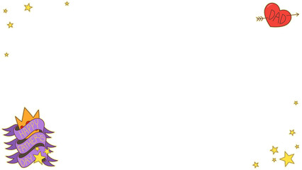 Fototapeta premium Father's Day flat illustration is floating on transparent backdrop with purple ribbon, yellow stars