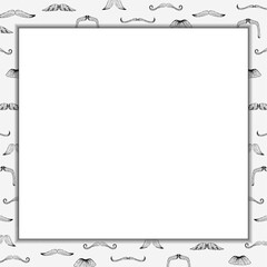 Flat design is showing teal-gray panel with shadow over mustache sketches on transparent background