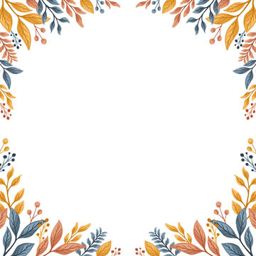 Fototapeta Flat design autumn frame showing stylized leaves, berries on transparent background, copy space